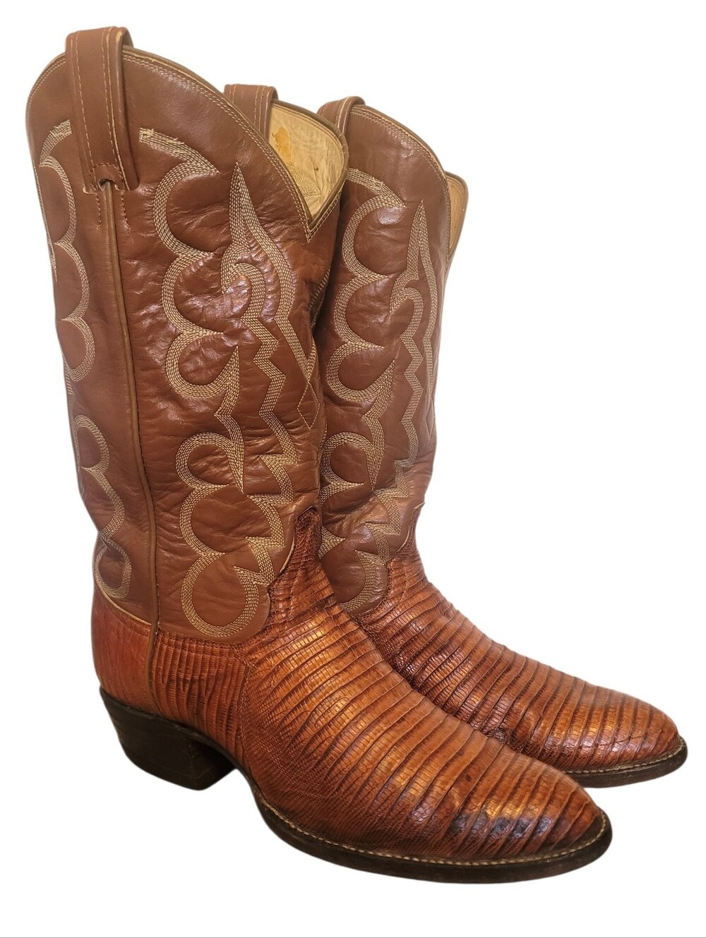 Vintage Tony Lama Exotic Leather Cowboy Western Boots Men 9 Rodeo Brown Lizard